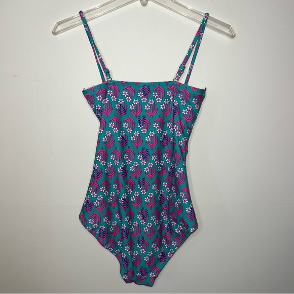 J. Crew Smocked One Piece Swimsuit Turquoise and Pink Size XS - Picture 8 of 14